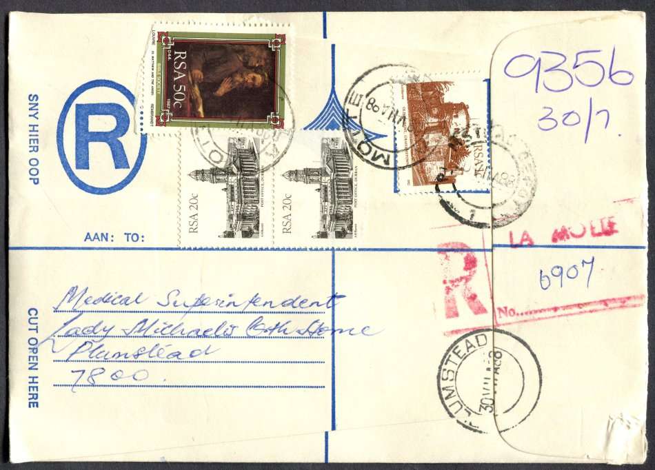 Republic of South Africa RSA Cover Registered At La Motte Post